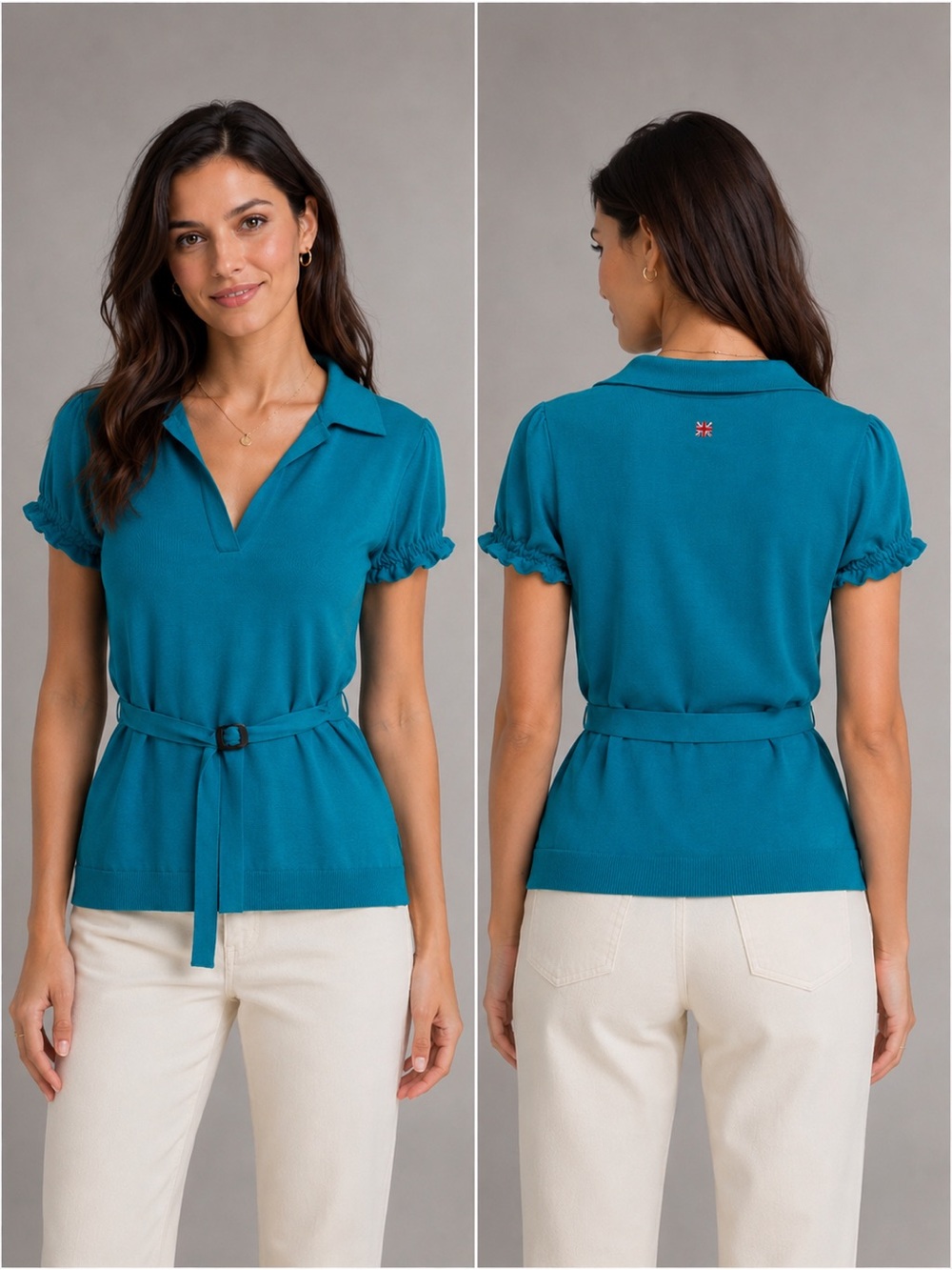Burberry London Women’s Silk Blend Belted  Polo Shirt Blouse